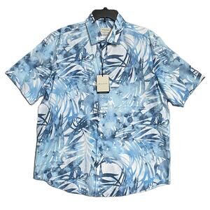 Bugatchi Shirt Men's Large Classic Fit Button-Up Short Sleeve Blue Floral NEW